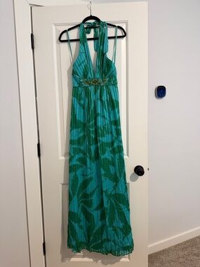 BCBGMaxAzria Teal and Green Halter Maxi Dress
